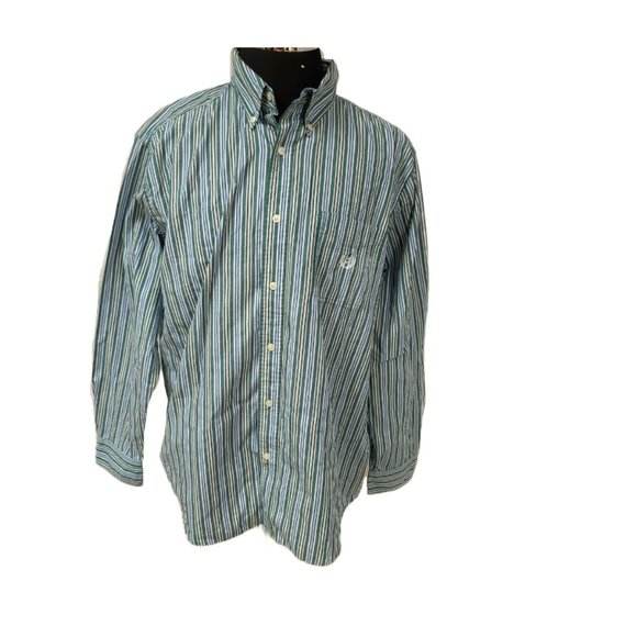 Chaps Easy Care Mens XXL Green Stripe Long Sleeve Button Up Shirt - Picture 1 of 9